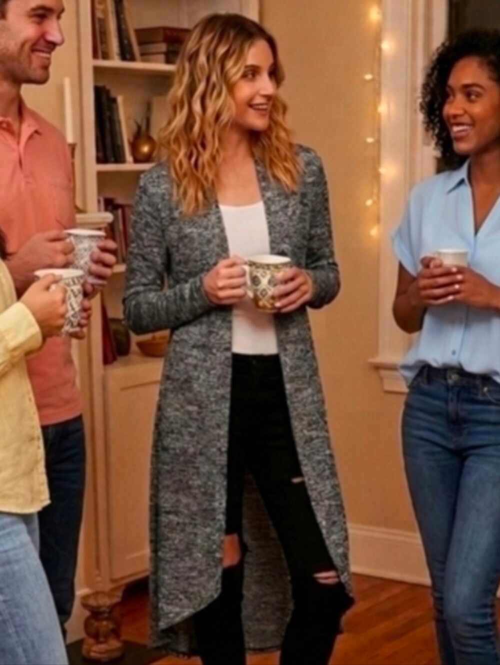 All-Season Black Gray Heathered NWT CP S Long Sweater Duster Jacket w/ POCKETS!